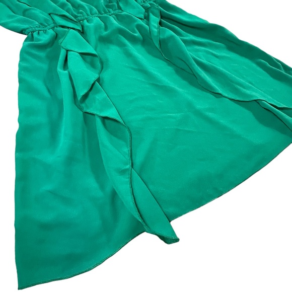 3/$44 Pinky size large green mini dress ruffles on front vneck gold straps silky - Picture 5 of 12